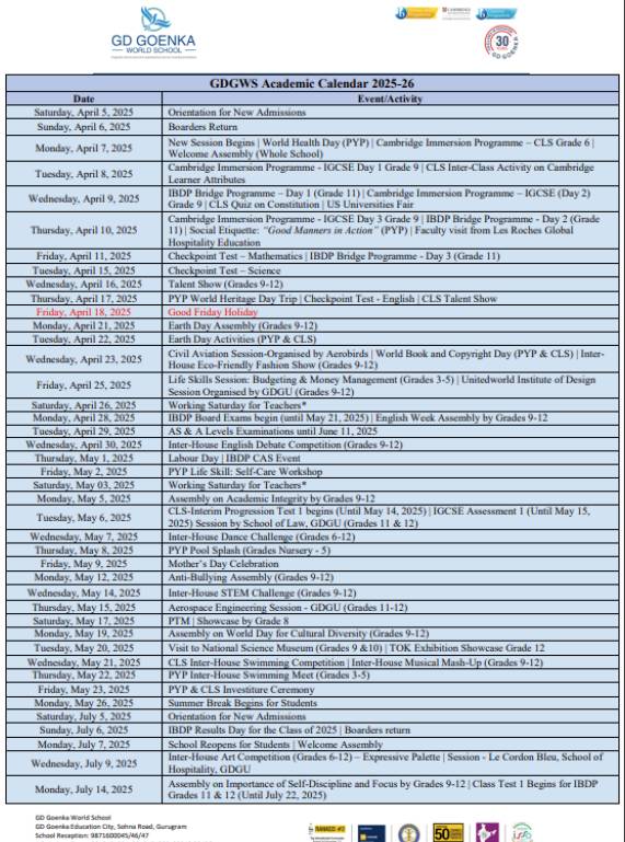 Academic Calendar November